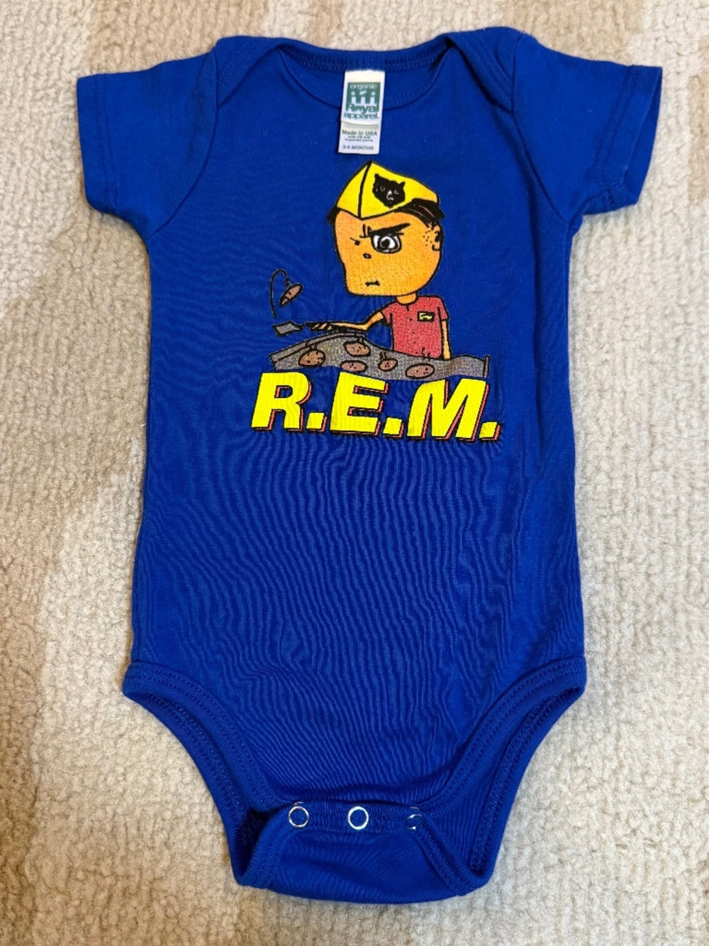 R.E.M. Baby Graphic Bodysuit Royal Blue 3-6 Months Organic USA Made